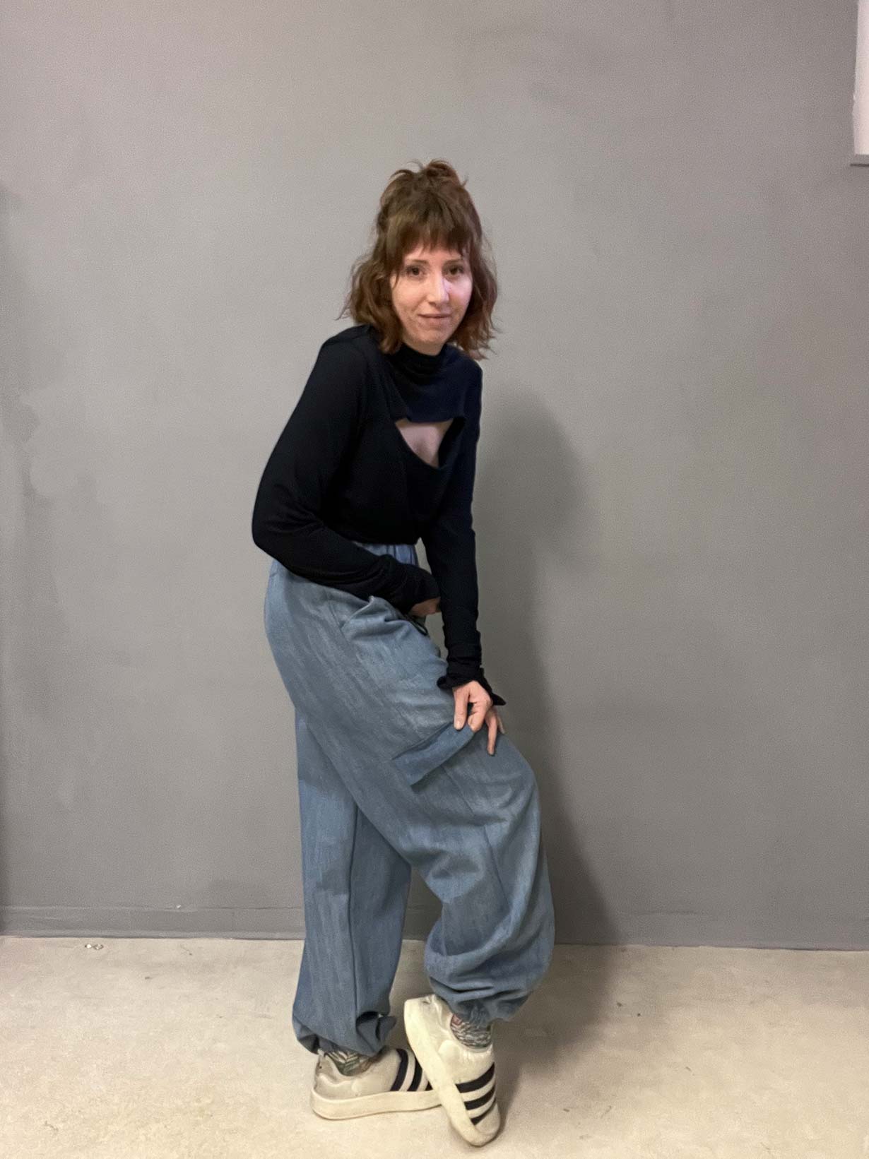 pantalone Dori, cargo jeans, cotone, elastico in vita