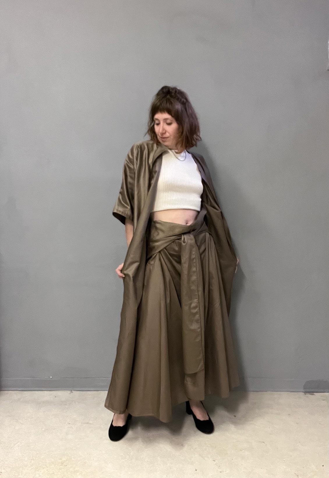 set Yohji, kimono e gonna izumi, cotone rasato, su misura, su ordinazione