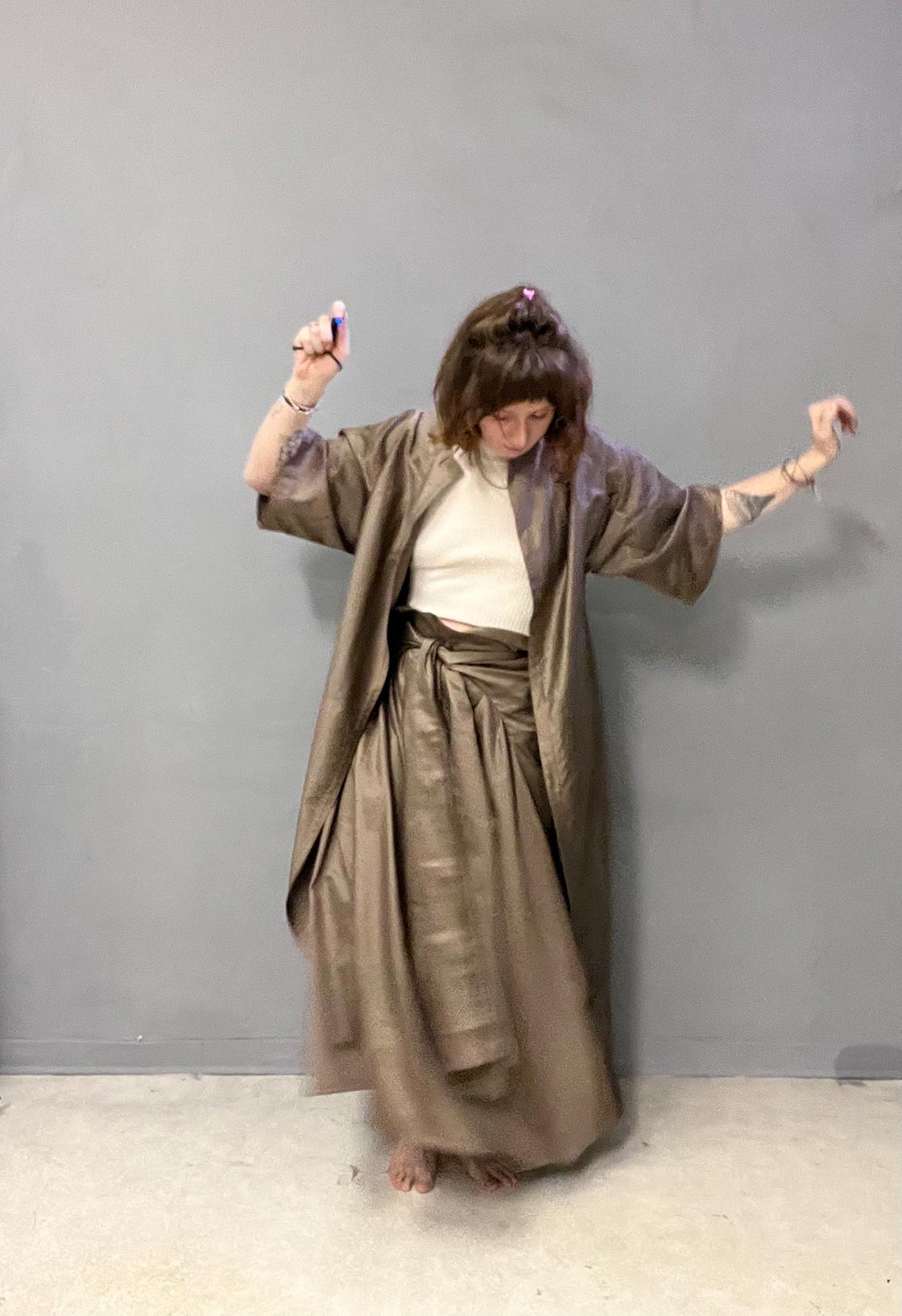 set Yohji, kimono e gonna izumi, cotone rasato, su misura, su ordinazione